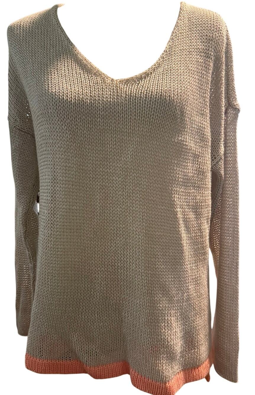 Eileen Fisher 100% Linen Italian Yarn Knit Sweater, Oatmeal Coral, Size Medium